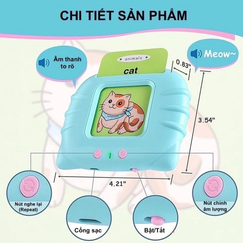  Máy Đọc Thẻ Flashcard Anh-Việt 3 Chế Độ Đọc: Song Ngữ Anh-Việt, Tiếng Anh, Tiếng Việt Kèm Phát Nhạc 