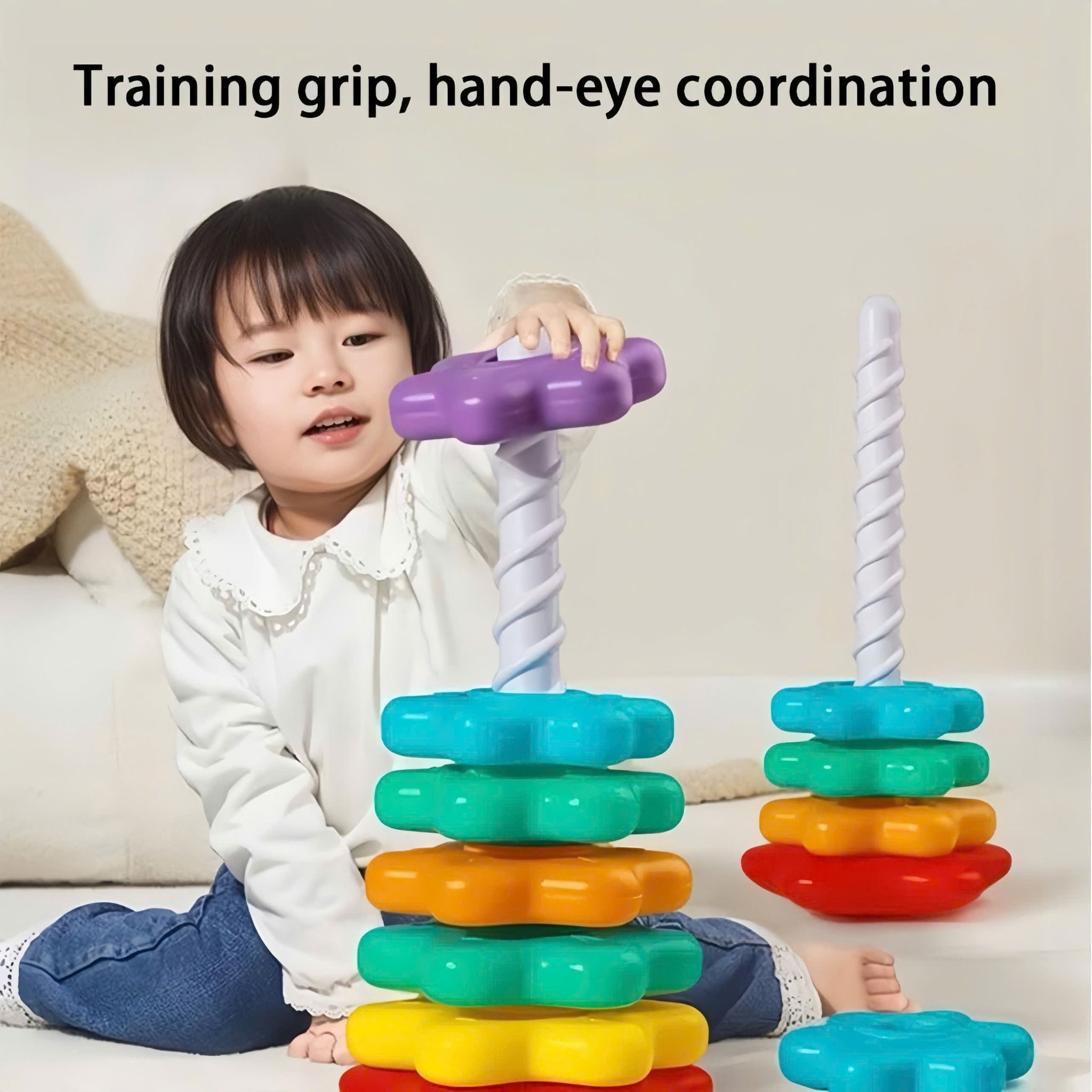  Đồ Chơi Thả Trụ Xếp Chồng Hoa Xoắn Ốc 