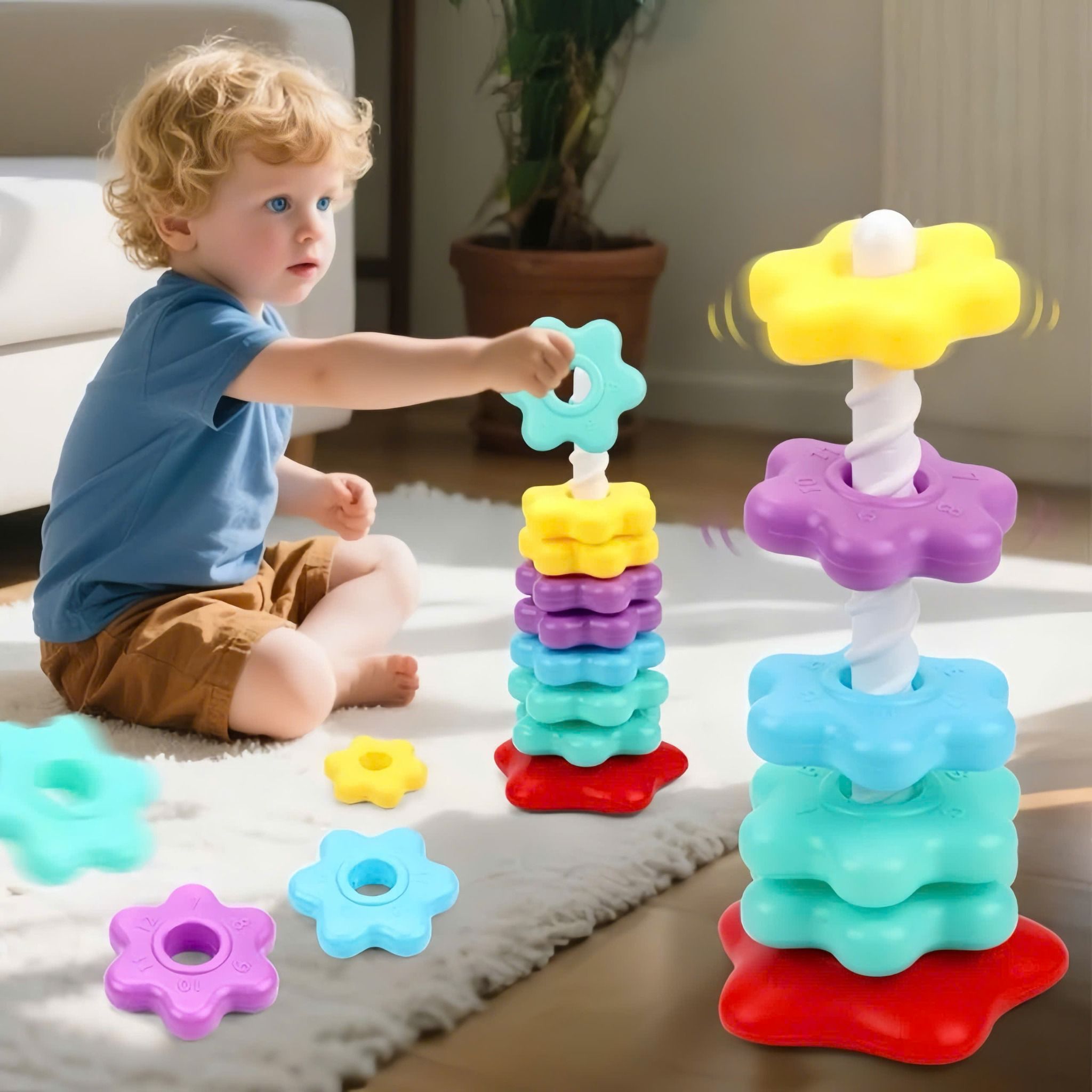  Đồ Chơi Thả Trụ Xếp Chồng Hoa Xoắn Ốc 