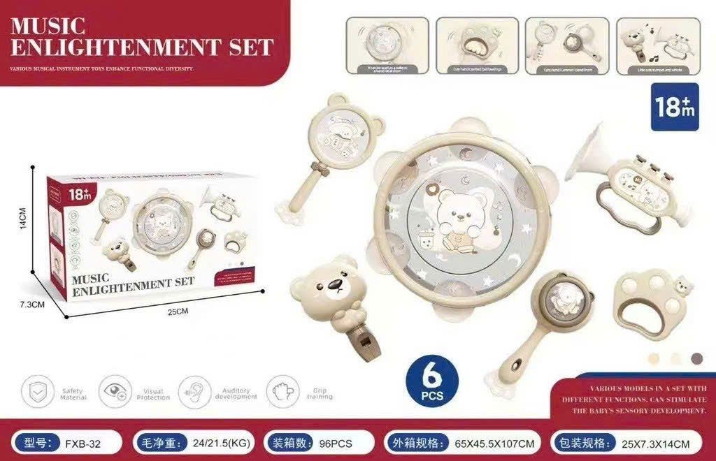  Hộp 6 Món Đồ Chơi Âm thanh, Phát Triển Giác Quan Cho Bé Từ 6 Tháng 