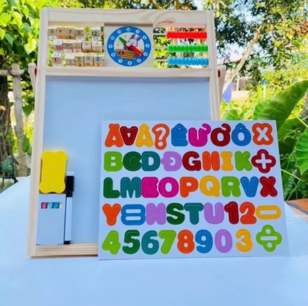  Bảng gỗ từ tính 2 mặt size to, ghép chữ Anh - Việt, số và phép tính 