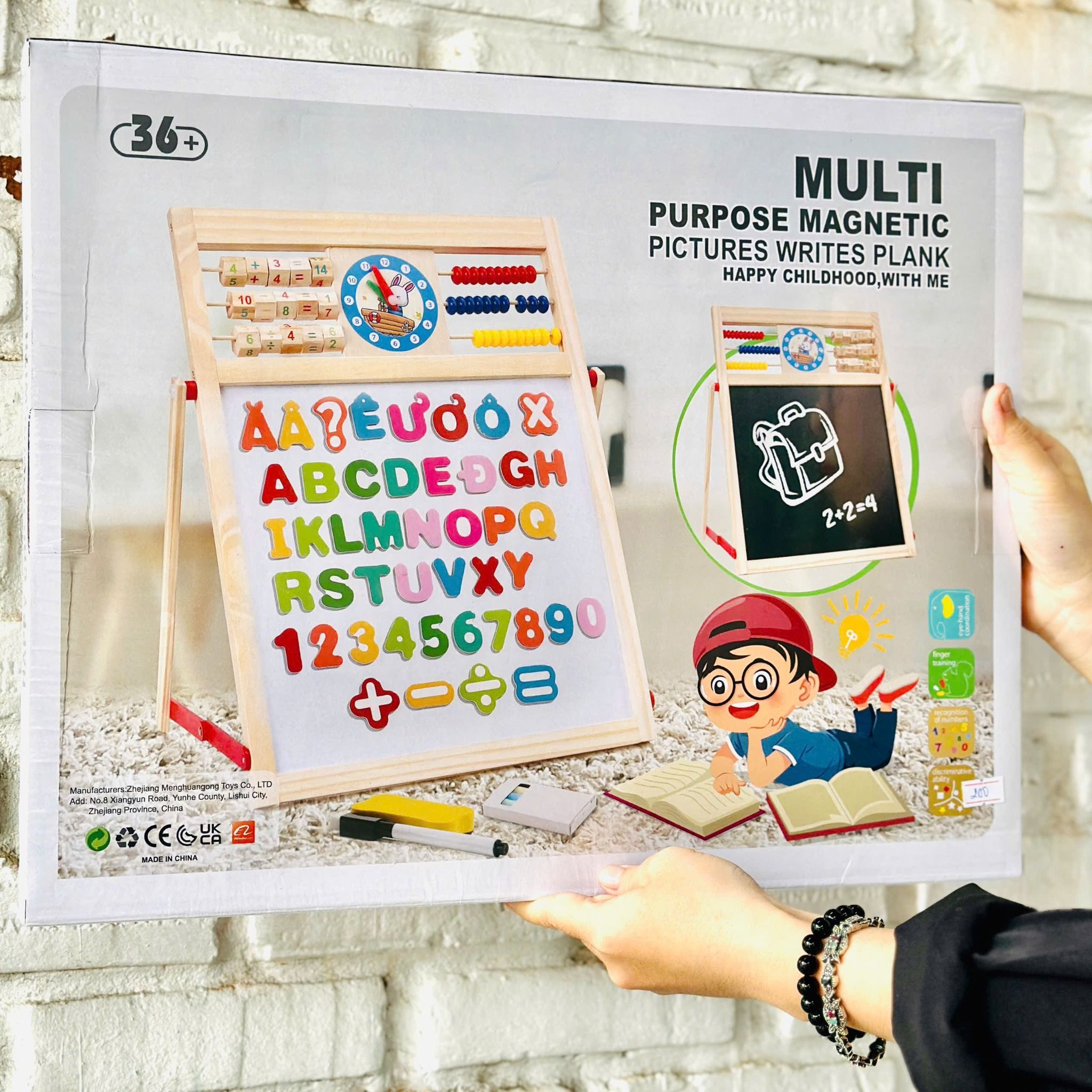  Bảng gỗ từ tính 2 mặt size to, ghép chữ Anh - Việt, số và phép tính 