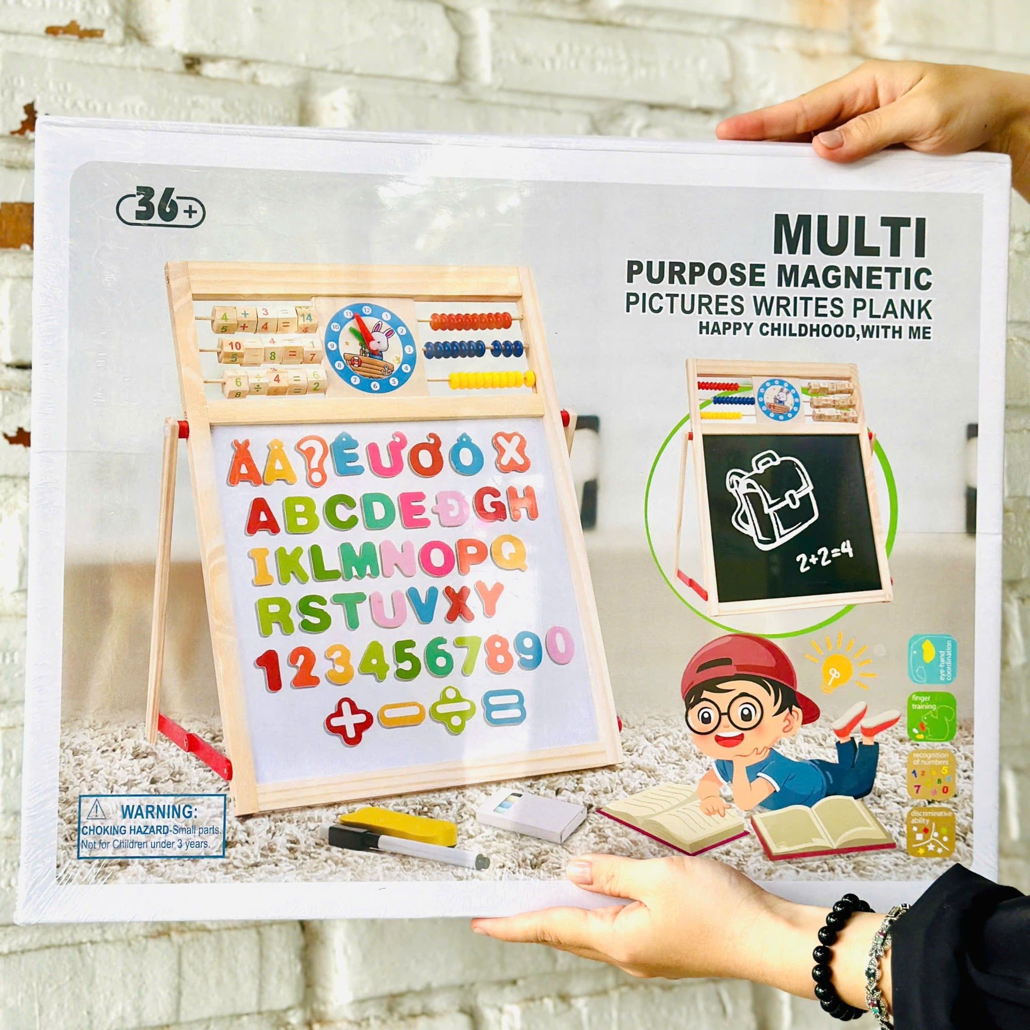  Bảng gỗ từ tính 2 mặt size to, ghép chữ Anh - Việt, số và phép tính 