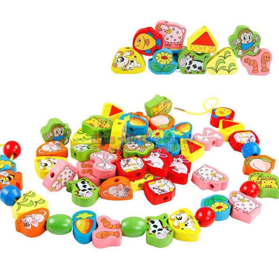  Hộp đồ chơi gỗ Montessori xâu 50 hạt cho bé từ 18 tháng 