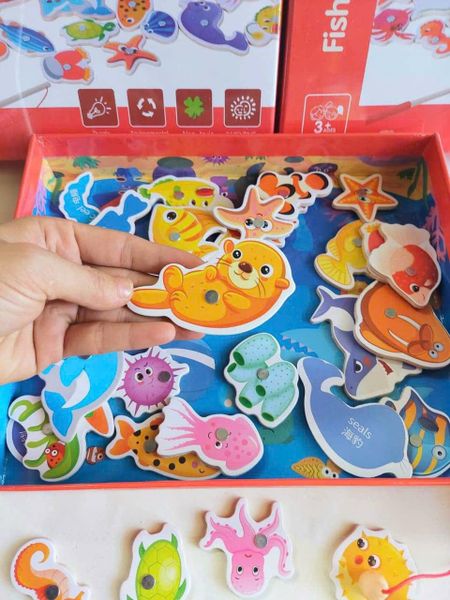  Hộp Đồ chơi gỗ Câu cá nam châm cao cấp 34 chi tiết 