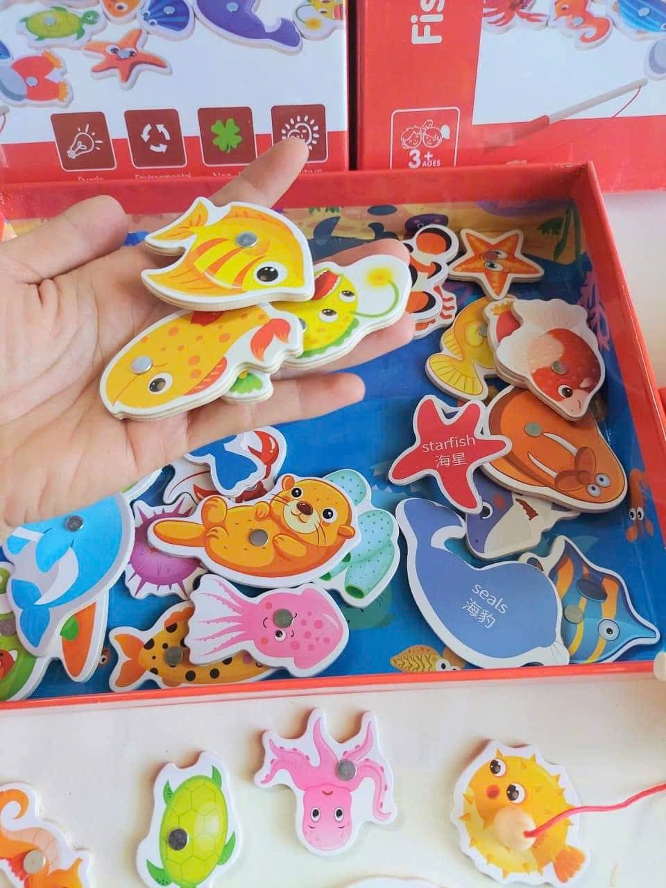  Hộp Đồ chơi gỗ Câu cá nam châm cao cấp 34 chi tiết 