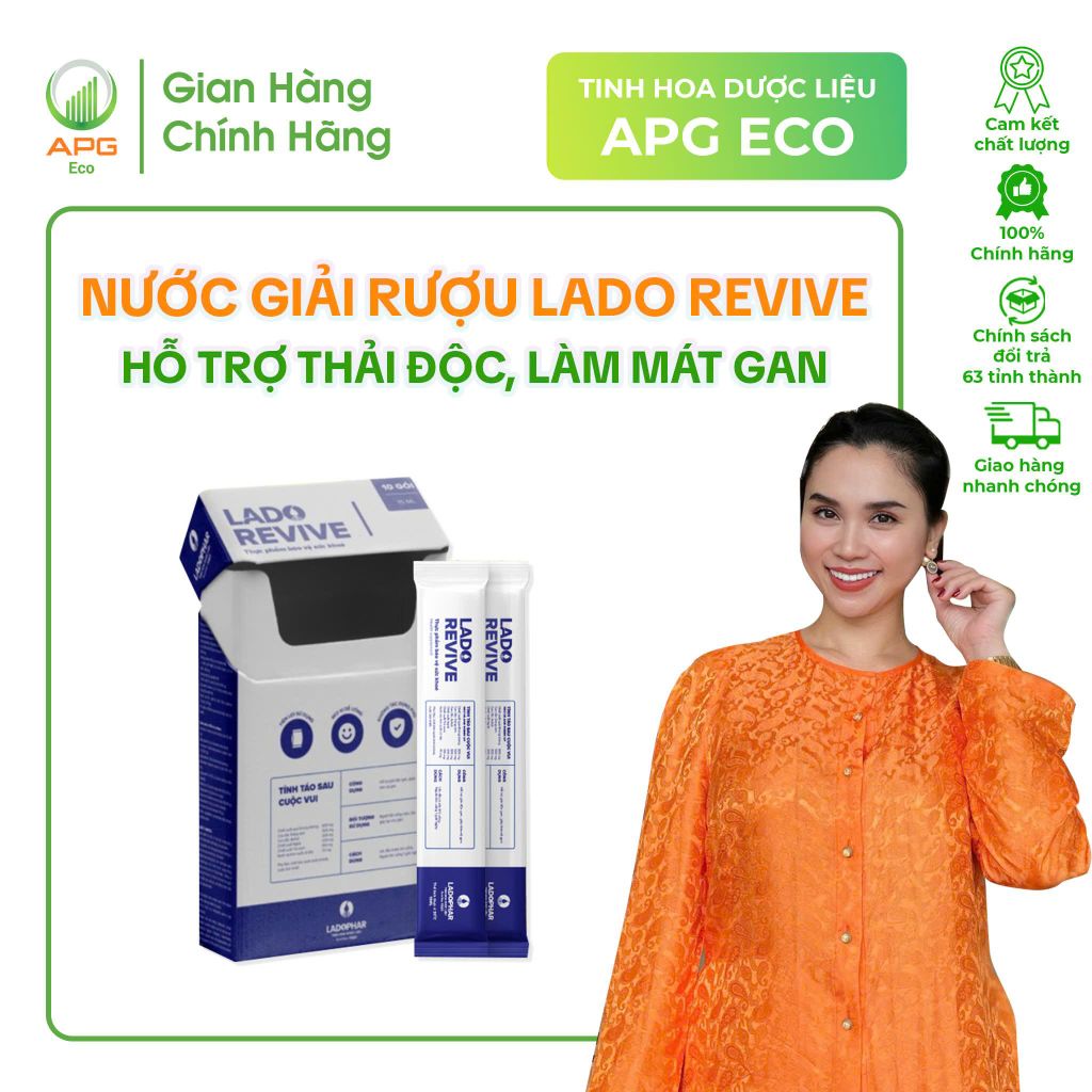 Nước giải rượu Lado Revive - Thuốc uống hỗ trợ thải độc, giải rượu, Quy cách 15mlx10 gói/Hộp