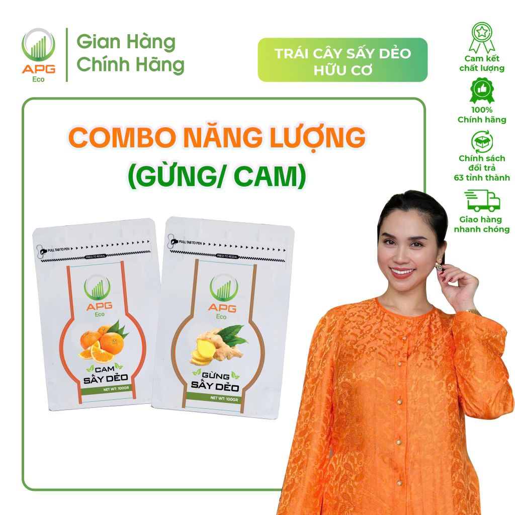Combo Năng Lượng - Gừng và Cam sấy dẻo, Quy cách Túi Zip 100Gr