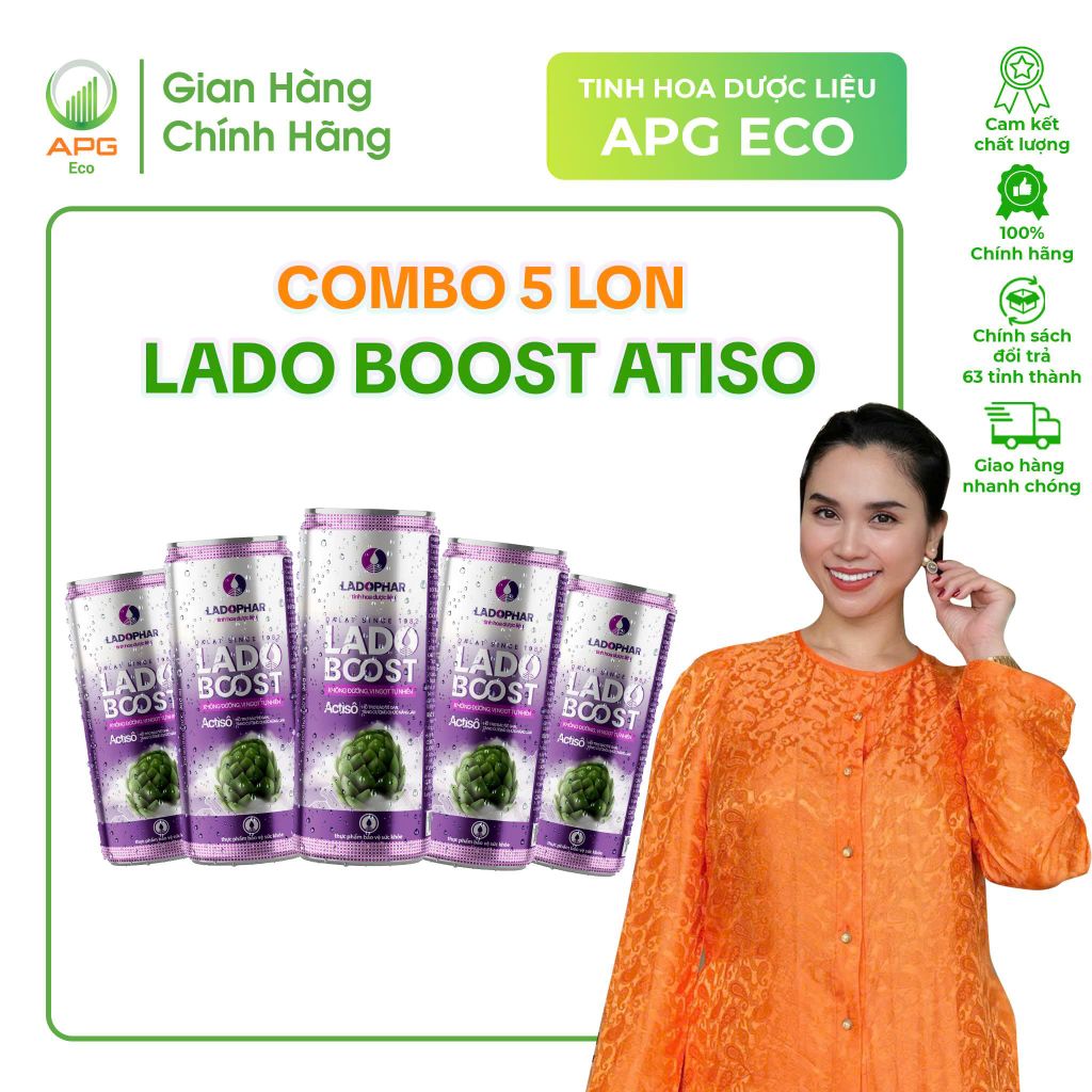 [LADOPHAR] Combo 5 Lon Nước Uống Actisô Lado Boost Ladopharma Lon 240ml