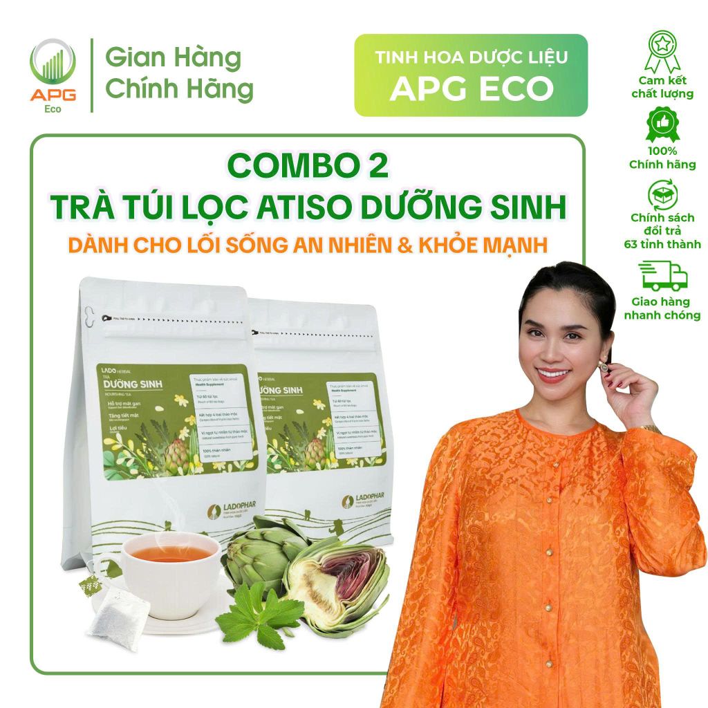 Combo 2 Túi Trà Túi Lọc Atiso Dưỡng Sinh Dành Cho Lối Sống An Nhiên & Khoẻ Mạnh, quy cách túi gồm 60 gói x 2gr