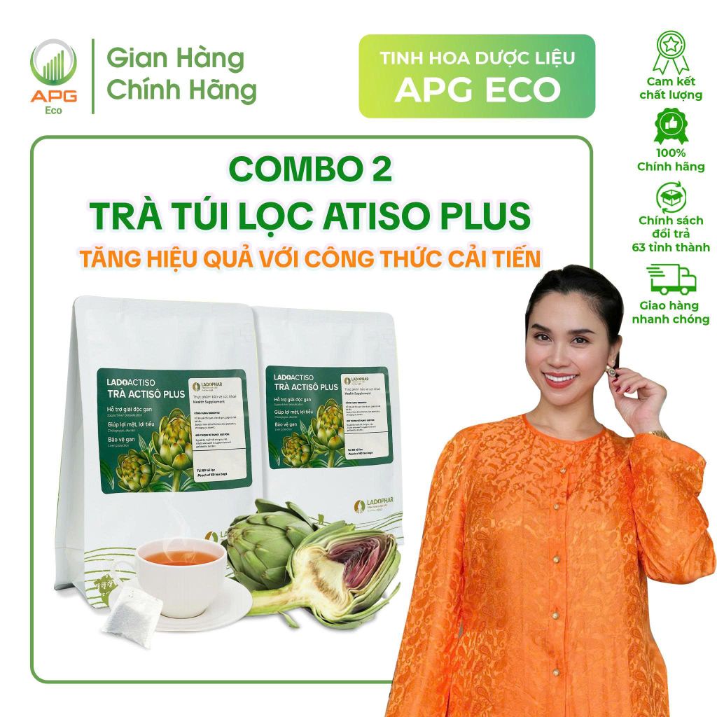 Combo 2 Túi Trà Túi Lọc Atiso Plus Tăng Hiệu Quả với Công Thức Cải Tiến, quy cách túi gồm 60 gói x 2gr
