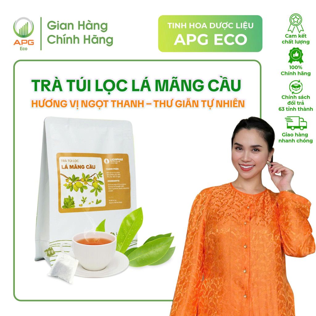 Trà Túi Lọc Lá Mãng Cầu Hương Vị Ngọt Thanh - Thư Giãn Tự Nhiên, quy cách túi gồm 60 gói x 1,7gr