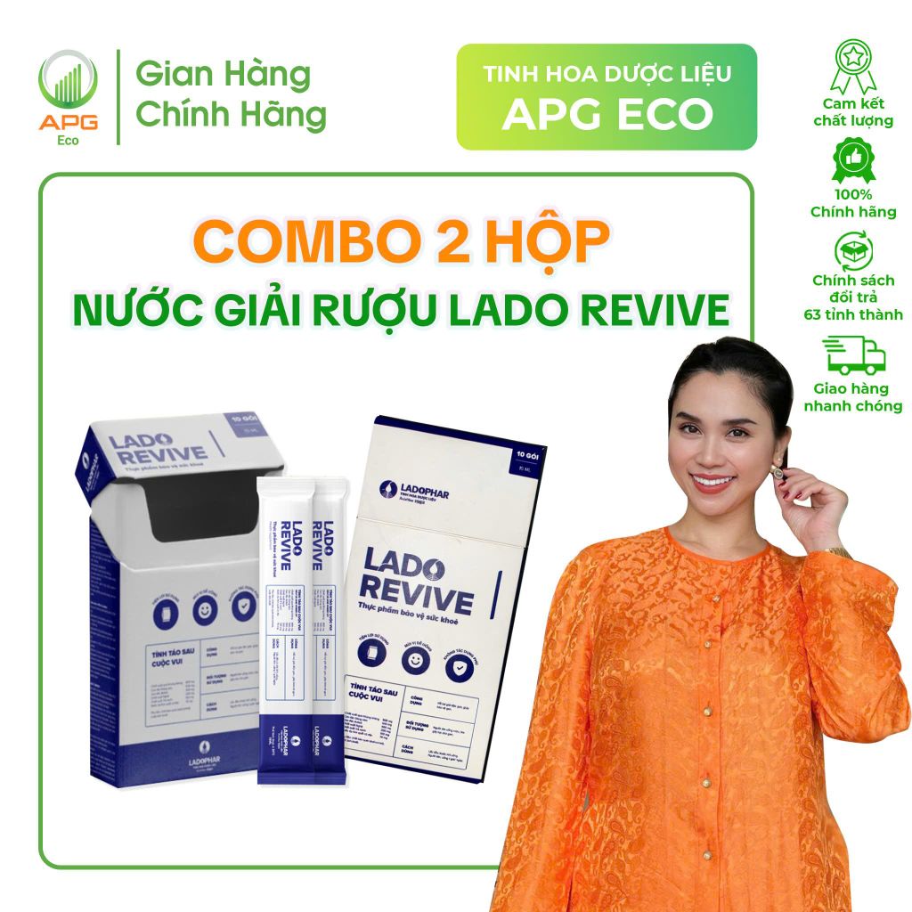 Combo 2 Hộp Nước giải rượu Lado Revive - Thuốc uống hỗ trợ thải độc, giải rượu, Quy cách 15mlx10 gói/Hộp