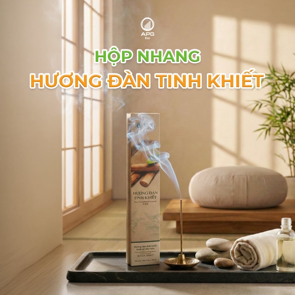  Nhang Đàn Hương Tinh Khiết Từ Bột Gỗ Đàn Hương Nguyên Chất Mùi Hương Dịu Nhẹ, Trầm Ấm, Quy cách Hộp 100 Cây 
