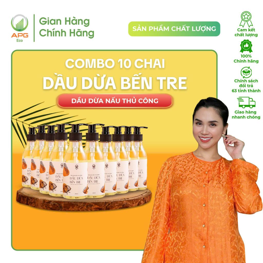 Combo 10 chai Dầu Dừa Nấu Thủ Công APG ECO Chiết Xuất Từ Đặc Sản Bến Tre