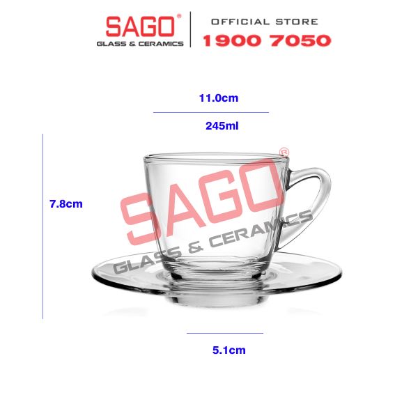  Ocean ( P01641 + P01671 ) - Bộ Tách Thủy Tinh Ocean CAFE KENYA CUP 245ml ( Tách + Dĩa ) | Nhập Khẩu Thái Lan 