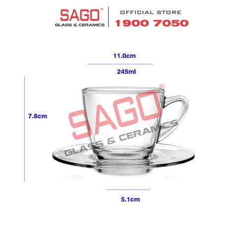  Ocean ( P01641 + P01671 ) - Bộ Tách Thủy Tinh Ocean CAFE KENYA CUP 245ml ( Tách + Dĩa ) | Nhập Khẩu Thái Lan 