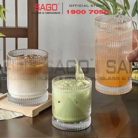  Ly Thủy Tinh INS Stripes Mark Rock Glass 350ml | Thủy Tinh Cao Cấp 