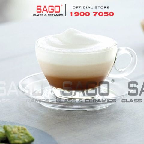  Ocean ( P02443 + P02471 ) - Bộ Tách Thủy Tinh Caffe Latte 260ml ( Đĩa + Tách ) | Nhập Khẩu Thái Lan 