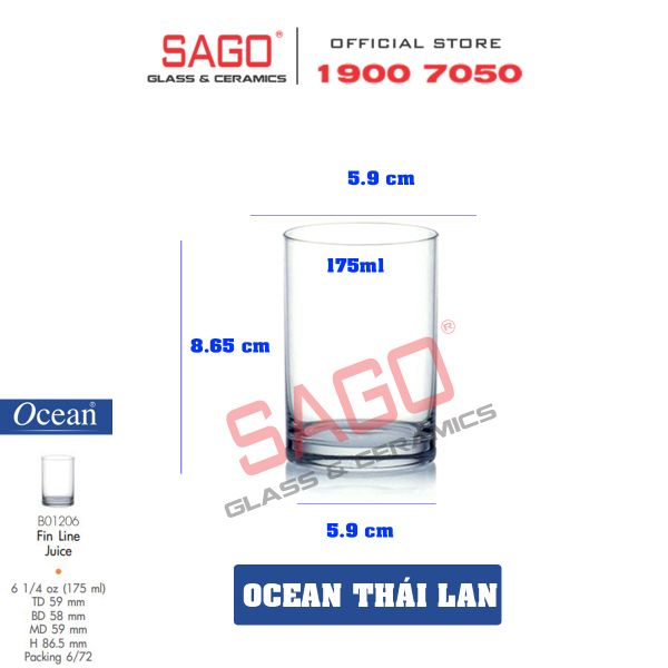  Ocean B01206 - Ly Thủy Tinh Ocean Fin Line Juice Glass 175ml | Nhập Khẩu Thái Lan 