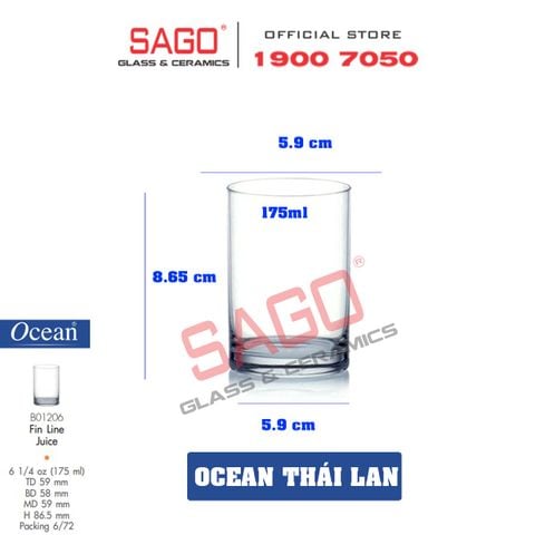  Ocean B01206 - Ly Thủy Tinh Ocean Fin Line Juice Glass 175ml | Nhập Khẩu Thái Lan 