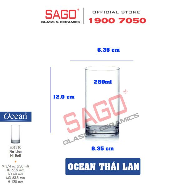  Ocean B01210 - Ly Thủy Tinh Ocean Fin Line Hi Ball 280ml | Nhập Khẩu Thái Lan 