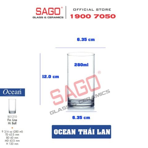  Ocean B01210 - Ly Thủy Tinh Ocean Fin Line Hi Ball 280ml | Nhập Khẩu Thái Lan 
