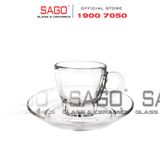  Ocean ( P02442 + P02472 ) - Bộ Tách Thủy Tinh Ocean Caffe  Espresso 70ml ( Đĩa + Tách ) | Nhập Khẩu Thái Lan 