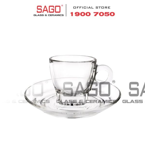  Ocean ( P02442 + P02472 ) - Bộ Tách Thủy Tinh Ocean Caffe  Espresso 70ml ( Đĩa + Tách ) | Nhập Khẩu Thái Lan 