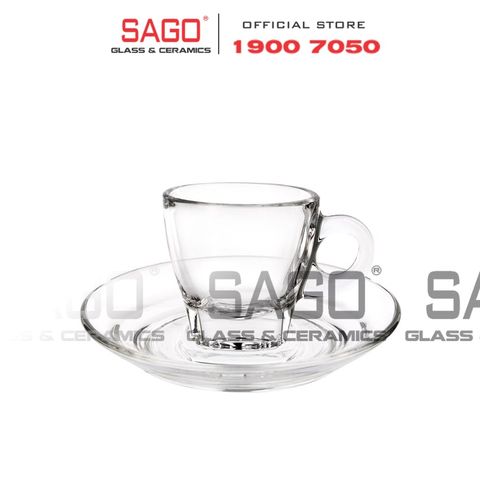  Ocean ( P02442 + P02472 ) - Bộ Tách Thủy Tinh Ocean Caffe  Espresso 70ml ( Đĩa + Tách ) | Nhập Khẩu Thái Lan 