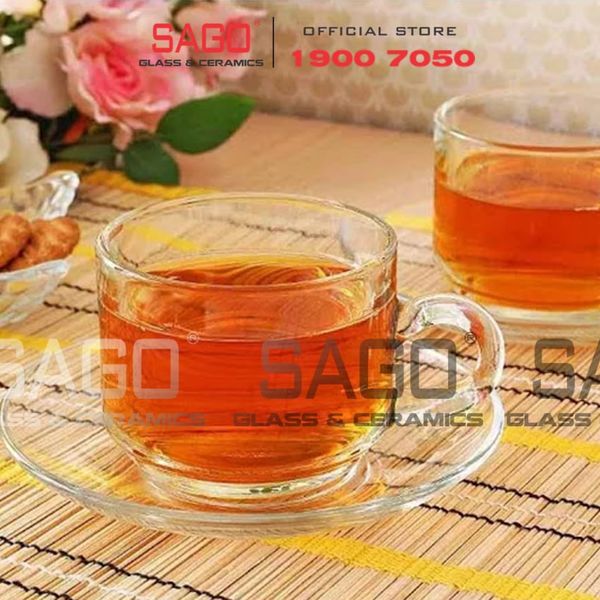  Ocean ( P00340+ P00271 ) - Bộ Tách Thủy Tinh Ocean Stack Tea Cup 200ml ( Đĩa + Tách ) | Nhập Khẩu Thái Lan 