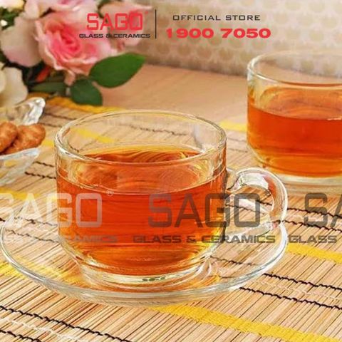  Ocean ( P00340+ P00271 ) - Bộ Tách Thủy Tinh Ocean Stack Tea Cup 200ml ( Đĩa + Tách ) | Nhập Khẩu Thái Lan 