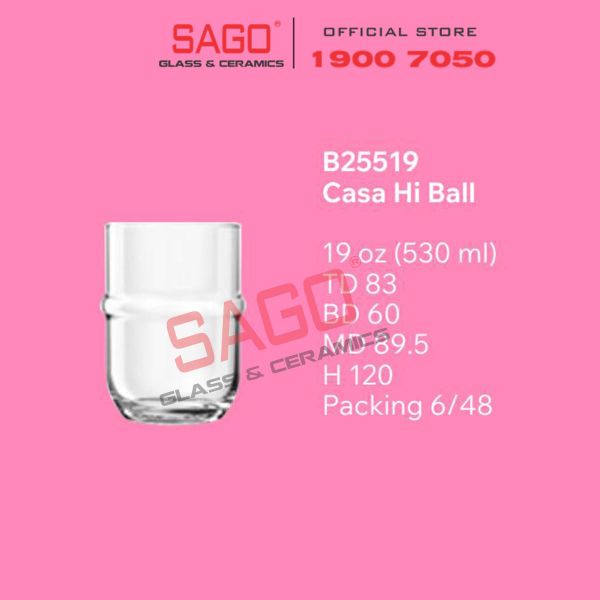  Ocean B25519 - Ly Thủy tinh Ocean Casa Hi Ball 530ml | Nhập Khẩu Thái Lan 