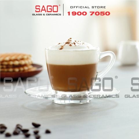  Ocean ( P01641 + P01671 ) - Bộ Tách Thủy Tinh Ocean CAFE KENYA CUP 245ml ( Tách + Dĩa ) | Nhập Khẩu Thái Lan 