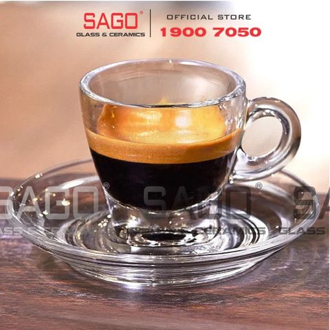  Ocean ( P02442 + P02472 ) - Bộ Tách Thủy Tinh Ocean Caffe  Espresso 70ml ( Đĩa + Tách ) | Nhập Khẩu Thái Lan 