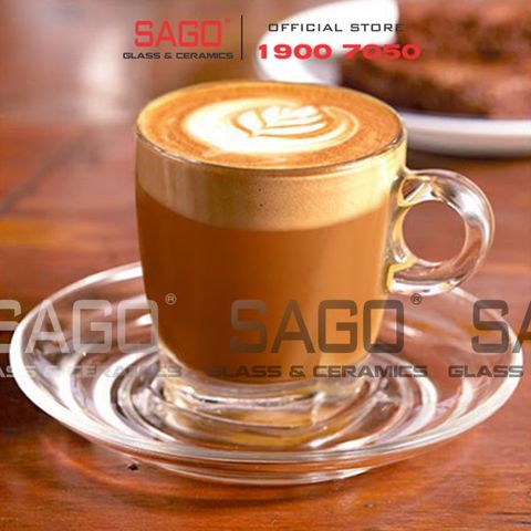  Ocean ( P02441 + P02471 ) - Bộ Tách Thủy Tinh Ocean Caffe  Cappuccino 195ml ( Đĩa + Tách ) | Nhập Khẩu Thái Lan 