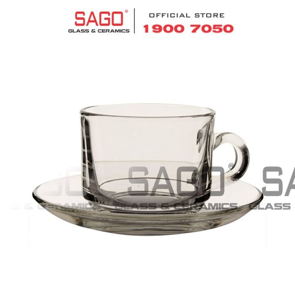  Ocean ( P00340+ P00271 ) - Bộ Tách Thủy Tinh Ocean Stack Tea Cup 200ml ( Đĩa + Tách ) | Nhập Khẩu Thái Lan 