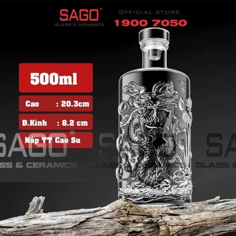  Bình Chiết Rượu , Bình Ngâm Rượu Rồng 500ml | Nắp Thủy Tinh Cao Su 