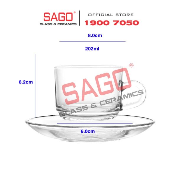  LG-311807.755 - Bộ Tách Thủy Tinh Lucky Stack Tea Cup Glass 202ml | Nhập Khẩu Thái Lan 