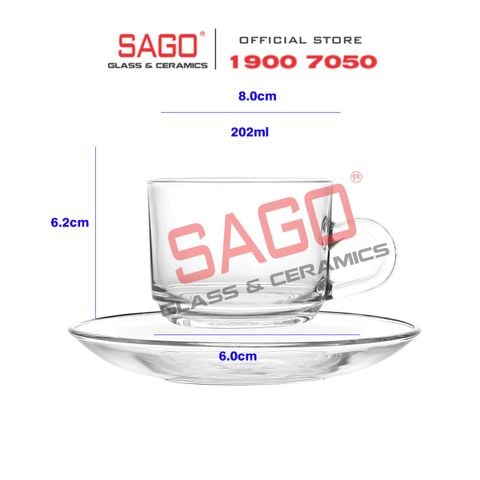  LG-311807.755 - Bộ Tách Thủy Tinh Lucky Stack Tea Cup Glass 202ml | Nhập Khẩu Thái Lan 