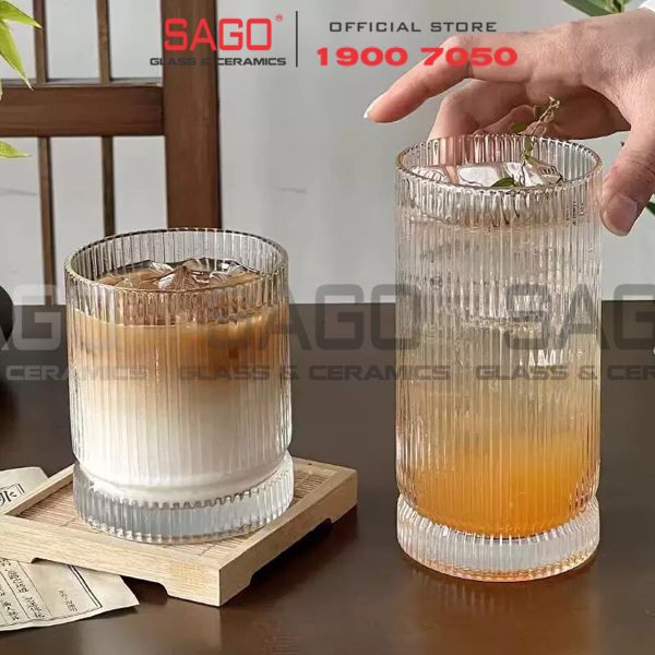  INS 814T - Ly Thủy Tinh Sọc INS Stripes Mark Hight Ball Glass 450ml | Thủy Tinh Cao Cấp 