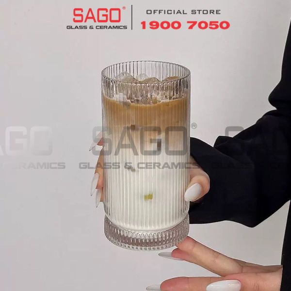  INS 814T - Ly Thủy Tinh Sọc INS Stripes Mark Hight Ball Glass 450ml | Thủy Tinh Cao Cấp 