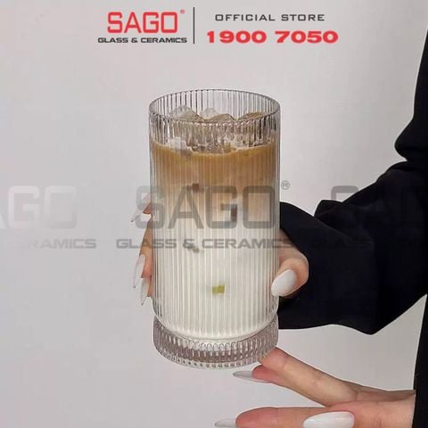  Ly Thủy Tinh Sọc INS Stripes Mark Hight Ball Glass 450ml | Thủy Tinh Cao Cấp 