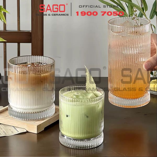  INS 814T - Ly Thủy Tinh Sọc INS Stripes Mark Hight Ball Glass 450ml | Thủy Tinh Cao Cấp 