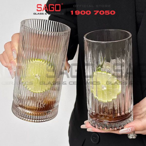  INS 814T - Ly Thủy Tinh Sọc INS Stripes Mark Hight Ball Glass 450ml | Thủy Tinh Cao Cấp 
