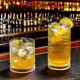 INS 814T - Ly Thủy Tinh Sọc INS Stripes Mark Hight Ball Glass 450ml | Thủy Tinh Cao Cấp 