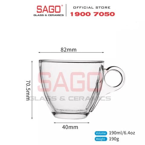  LG-300207/775505(755) - Bộ Tách Thủy Tinh Capuchino Lucky Audrey Cup Glass 190ml | Nhập Khẩu Thái Lan 