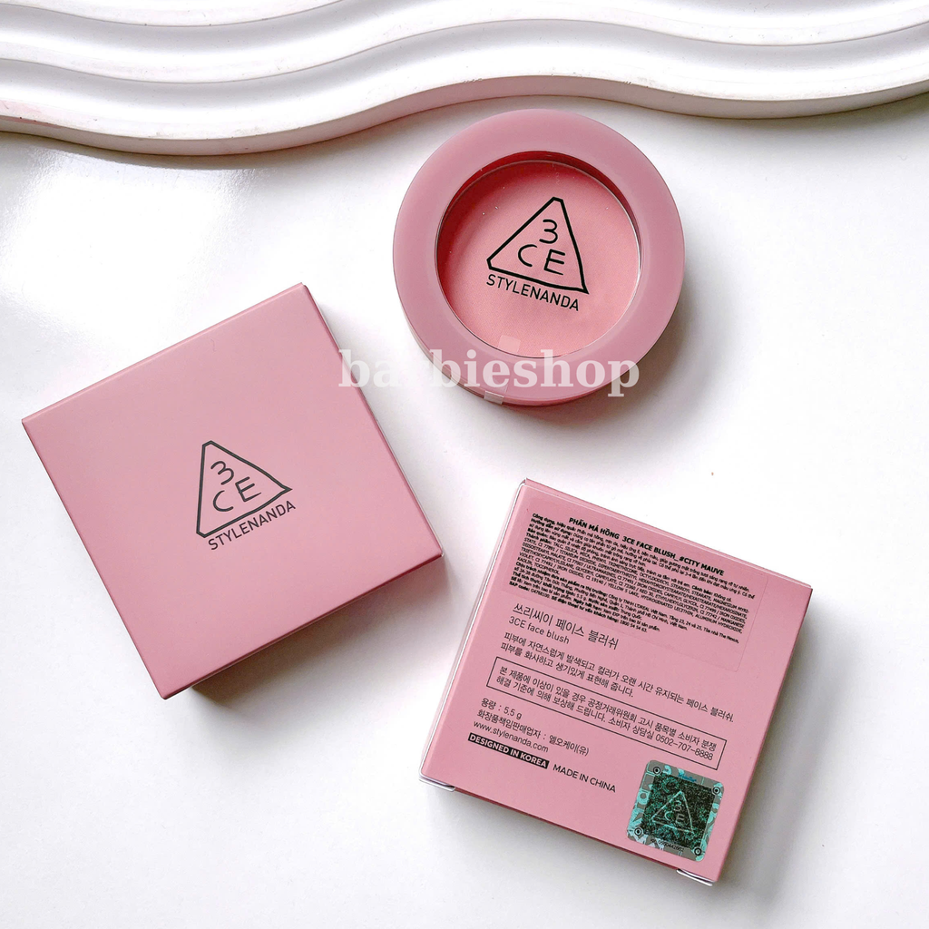 Má Hồng 3CE Face Blush Đủ Màu Hộp Tròn - Nude Peach, Mono Pink, Rose Beige, Full Of Charm, Soft Salmon, Peach Splash, Pure Cake, City Mauve, Delectable, Kinda Shy