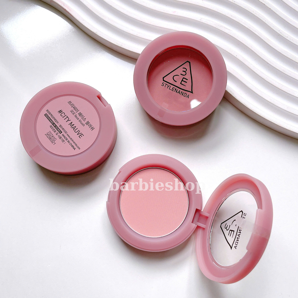 Má Hồng 3CE Face Blush Đủ Màu Hộp Tròn - Nude Peach, Mono Pink, Rose Beige, Full Of Charm, Soft Salmon, Peach Splash, Pure Cake, City Mauve, Delectable, Kinda Shy