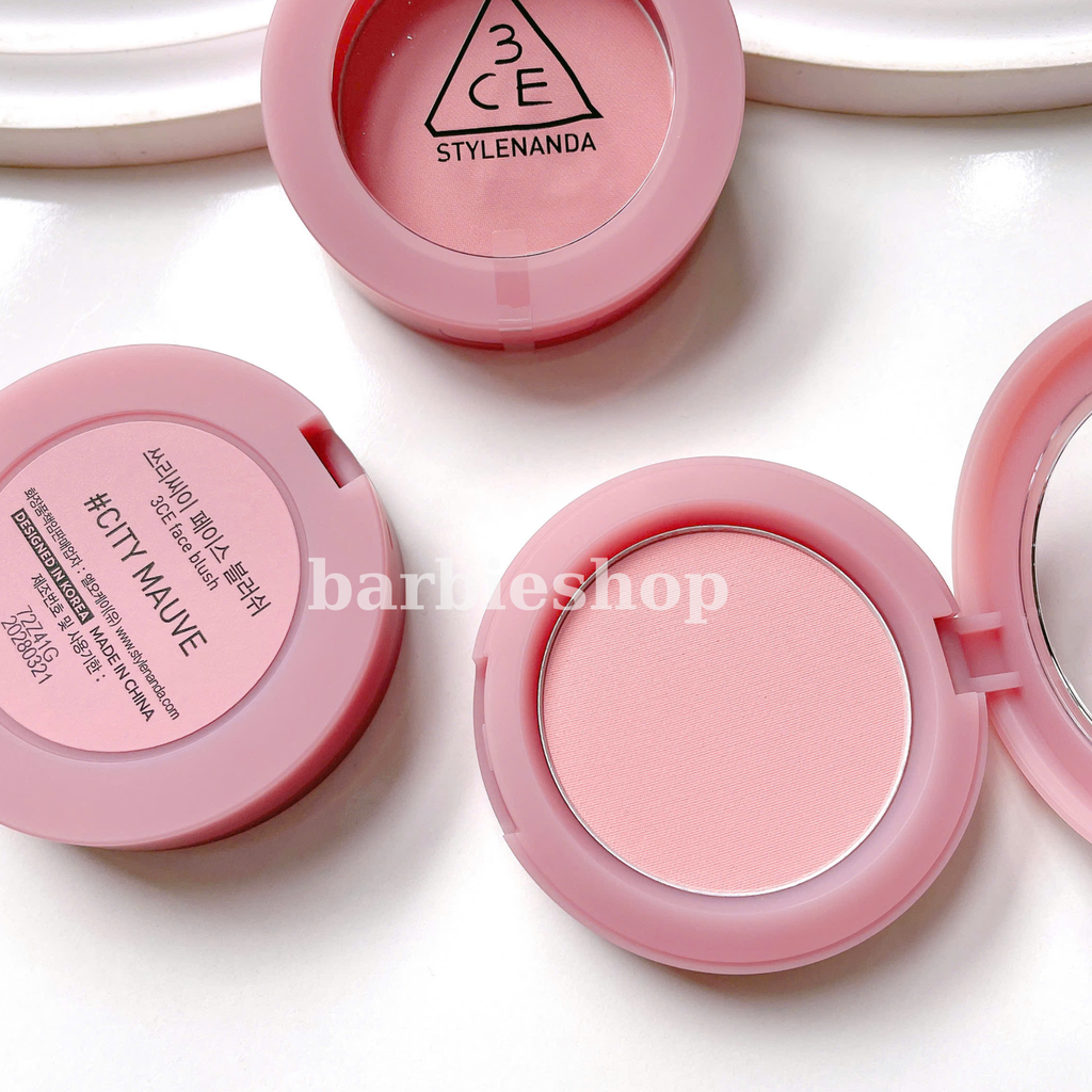 Má Hồng 3CE Face Blush Đủ Màu Hộp Tròn - Nude Peach, Mono Pink, Rose Beige, Full Of Charm, Soft Salmon, Peach Splash, Pure Cake, City Mauve, Delectable, Kinda Shy